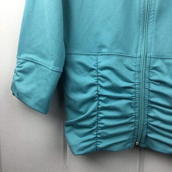 Lucy Turquoise Rouched Zip Athletic Jacket, 3/4 Sleeve, Size Small - Picture 5 of 8